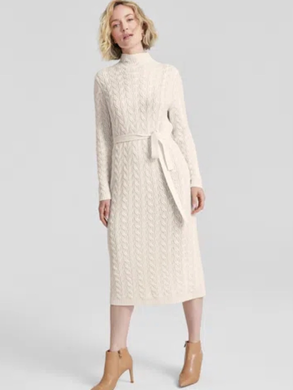 CHARTER CLUB Women's 100% Cashmere Cable-knit Mock Neck Midi Dress SMALL and XL